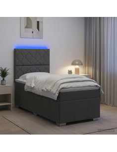 Letto Box Spring LED con Materasso Grigio Scuro 90 x 190 cm