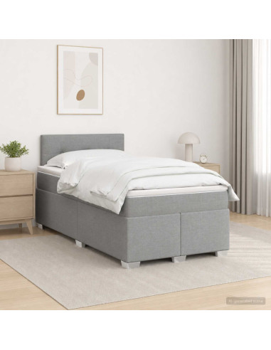 Letto con Box Spring, Materasso e LED Grigio Chiaro Tessuto