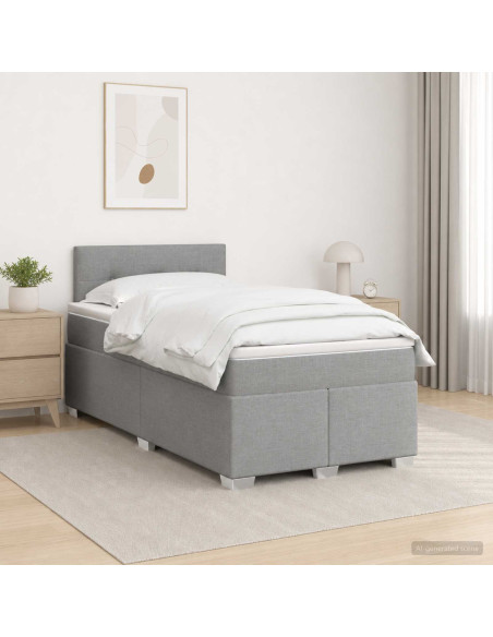 Letto con Box Spring, Materasso e LED Grigio Chiaro Tessuto