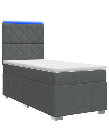 Letto Box Spring LED con Materasso Grigio Scuro 90 x 190 cm