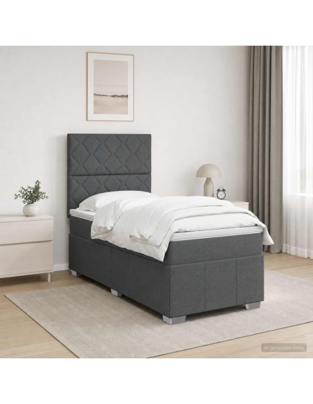 Letto Box Spring LED con Materasso Grigio Scuro 90 x 190 cm