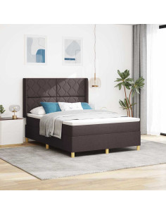 Letto a molle con testiera Marrone Scuro 160 x 200 cm Tessuto