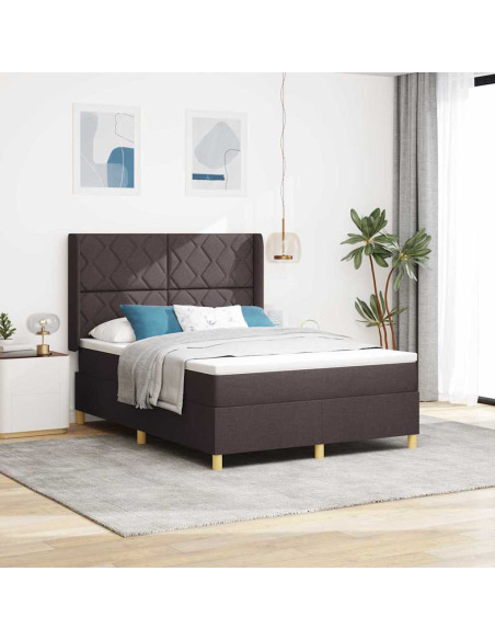 Letto a molle con testiera Marrone Scuro 160 x 200 cm Tessuto
