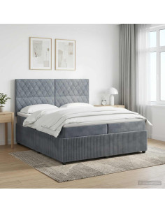 Letto Box Spring LED con Materasso Grigio Scuro 200 x 200 cm