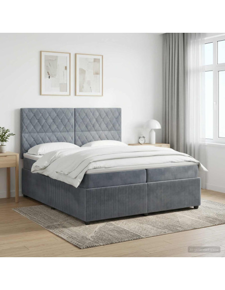 Letto Box Spring LED con Materasso Grigio Scuro 200 x 200 cm