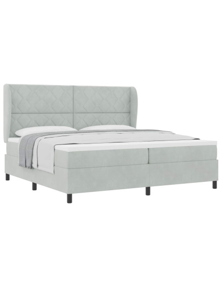 Letto a molle con testiera Grigio chiaro 200 x 200 cm Velluto