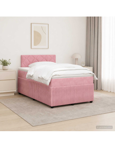 Letto box spring con materasso Rosa 120 x 190 cm Velluto