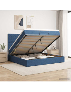 Letto ottomano con materasso Blu 140 x 190 cm Tessuto