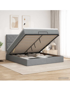 Letto ottomano con materasso Grigio Chiaro 140 x 200 cm Tessuto