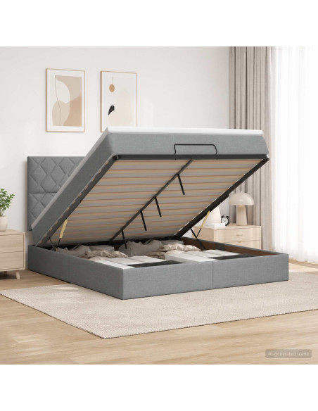 Letto ottomano con materasso Grigio Chiaro 140 x 200 cm Tessuto