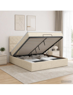 Letto ottomano con materasso Crema 180 x 200 cm Tessuto