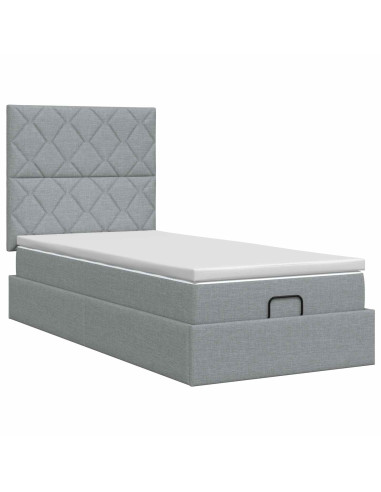 Letto ottomano con materasso Grigio Chiaro 90 x 200 cm Tessuto