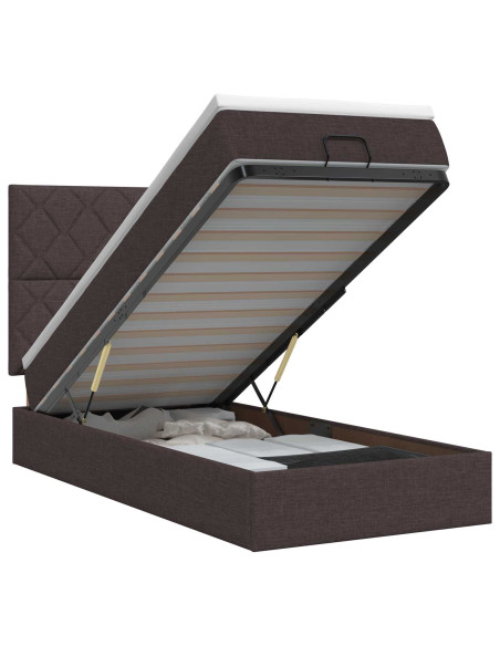 Letto ottomano con materasso Marrone Scuro 90 x 200 cm Tessuto