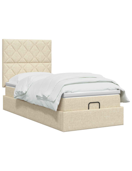 Letto ottomano con materasso Crema 90 x 200 cm Tessuto