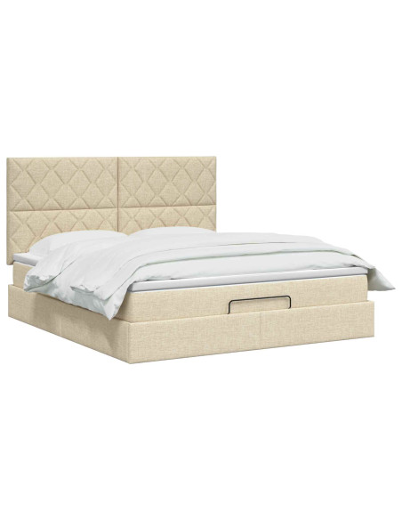 Letto ottomano con materasso Crema 180 x 200 cm Tessuto