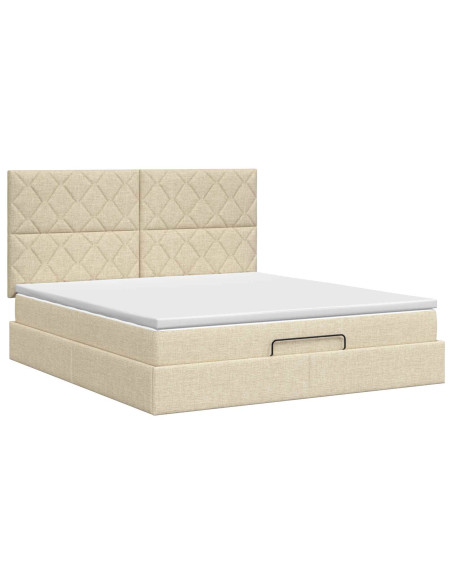Letto ottomano con materasso Crema 180 x 200 cm Tessuto