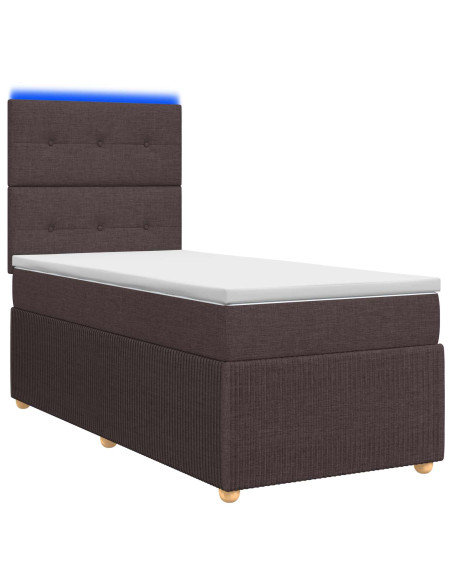 Letto Box Spring LED con Materasso Marrone Scuro 90 x 190 cm