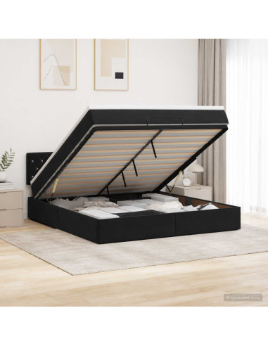 Letto ottomano con materasso Nero 160 x 200 cm Velluto
