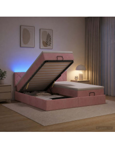 Letto Ottomano con Materasso e LED Rosa 200 x 200 cm Velluto