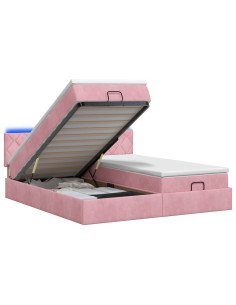 Letto Ottomano con Materasso e LED Rosa 200 x 200 cm Velluto 2