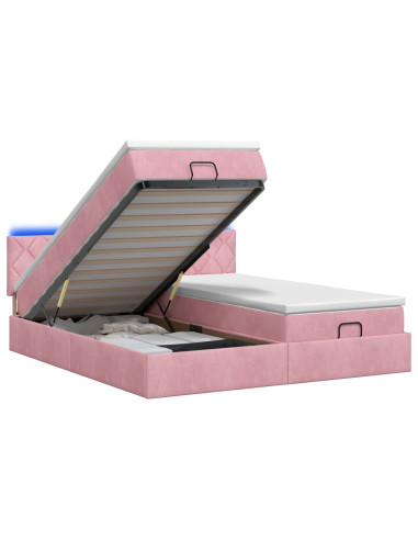 Letto Ottomano con Materasso e LED Rosa 200 x 200 cm Velluto