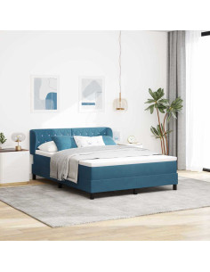 Letto a molle con testiera Blu scuro 160 x 200 cm Velluto