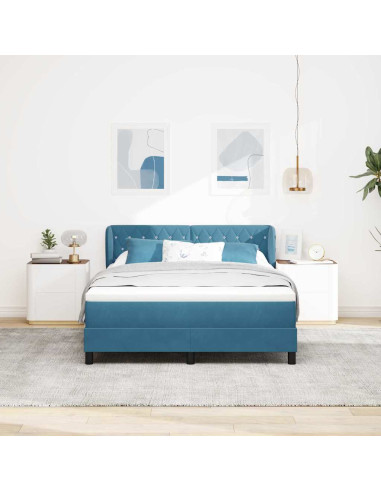Letto a molle con testiera Blu scuro 160 x 200 cm Velluto