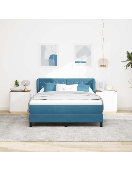 Letto a molle con testiera Blu scuro 160 x 200 cm Velluto