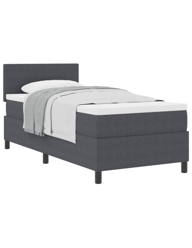 Letto a molle con testiera Grigio Scuro e Bianco 100 x 200 cm