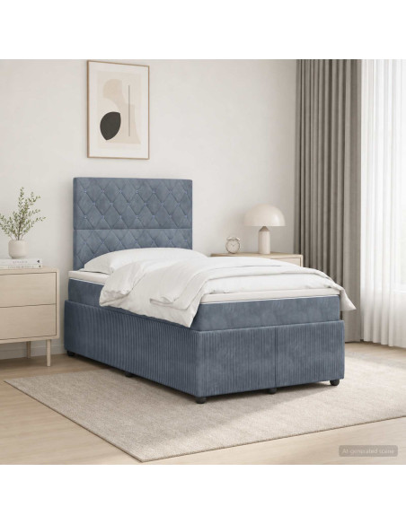 Letto Box Spring LED con Materasso Grigio Scuro 120 x 200 cm