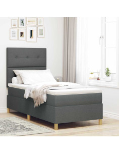Letto a Sorgente LED Grigio scuro 90 x 200 cm Tessuto