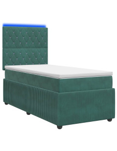 Letto Box Spring LED con Materasso Verde Scuro 90 x 200 cm 2