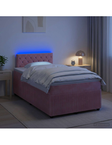 Letto box spring con materasso Rosa 120 x 190 cm Velluto