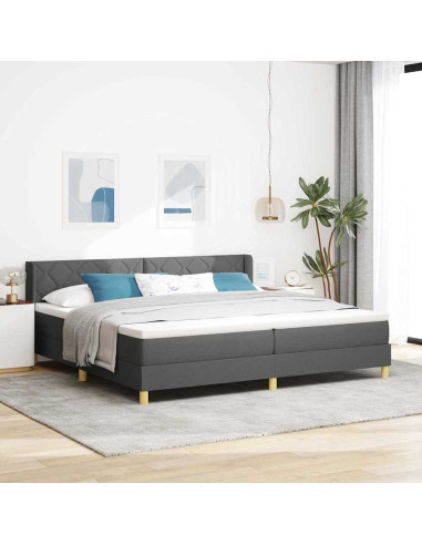 Letto a molle con testiera Grigio scuro 200 x 200 cm Tessuto