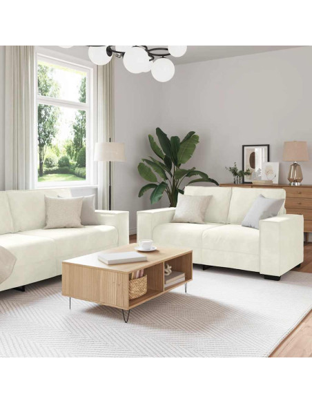 Set di Divani 3 pz con Cuscini Crema in Velluto