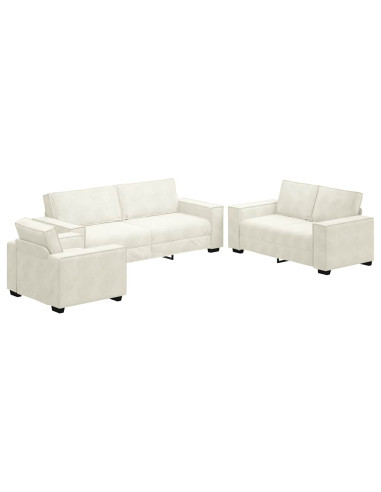 Set di Divani 3 pz con Cuscini Crema in Velluto