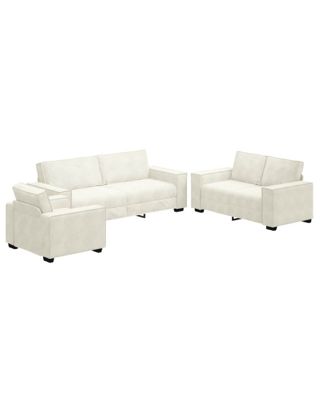 Set di Divani 3 pz con Cuscini Crema in Velluto