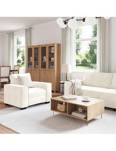 Set di Divani 3 pz con Cuscini Crema in Velluto
