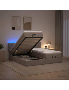 Letto Ottomano con Materasso e LED Tortora 200 x 200 cm Tessuto