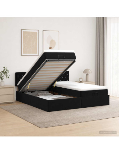 Letto Ottomano con Materasso e LED Nero 160 x 200 cm Velluto
