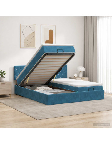 Letto Ottomano con Materasso e LED Blu scuro 200 x 200 cm