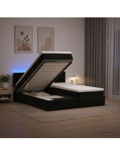 Letto Ottomano con Materasso e LED Nero 160 x 200 cm Velluto