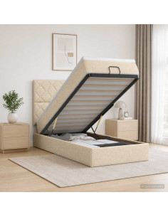 Letto ottomano con materasso Crema 90 x 190 cm Tessuto