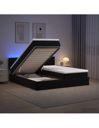 Letto Ottomano con Materasso e LED Nero 160 x 200 cm Velluto