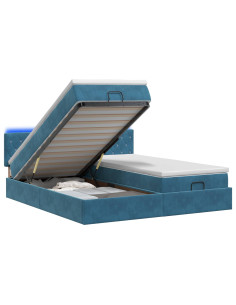 Letto Ottomano con Materasso e LED Blu scuro 160 x 200 cm 2
