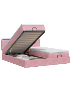 Letto Ottomano con Materasso e LED Rosa 160 x 200 cm Velluto 2