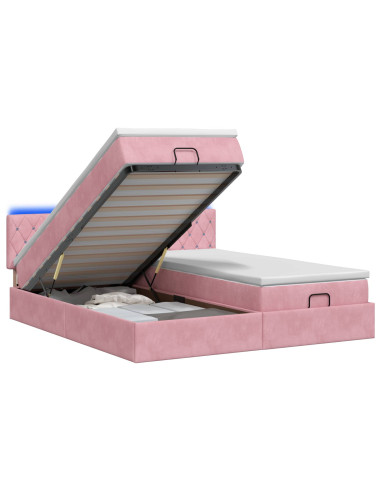 Letto Ottomano con Materasso e LED Rosa 160 x 200 cm Velluto