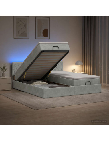 Letto Ottomano con Materasso e LED Grigio Chiaro 180 x 200 cm