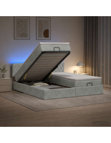 Letto Ottomano con Materasso e LED Grigio Chiaro 180 x 200 cm