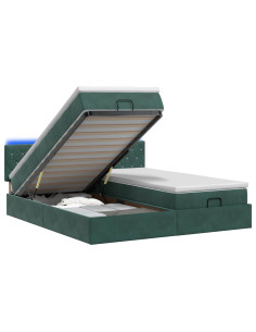 Letto Ottomano con Materasso e LED Verde Scuro 180 x 200 cm 2